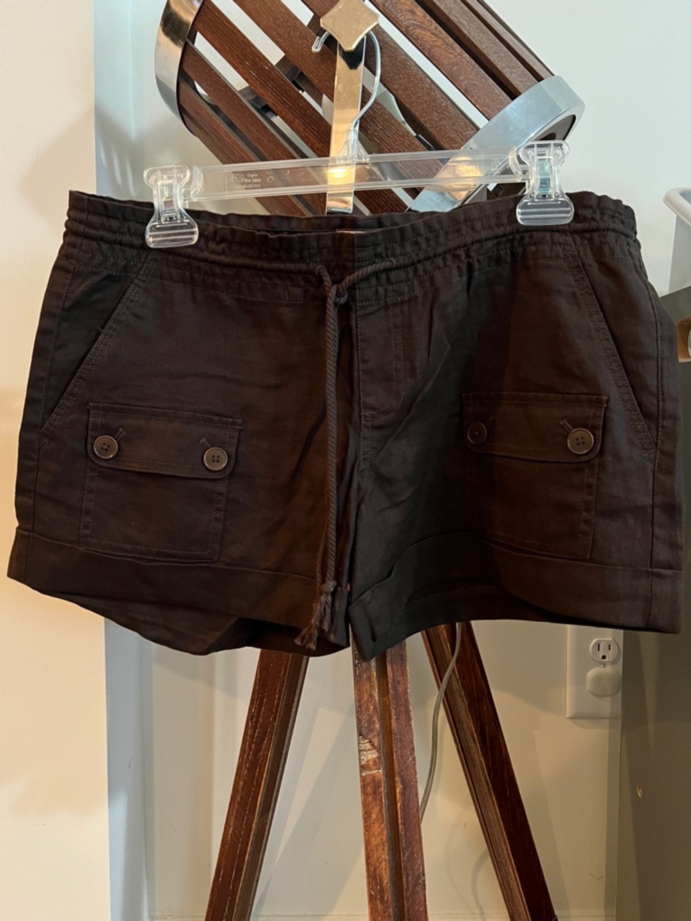 Dark mocha Drawstring Cargo linen Shorts